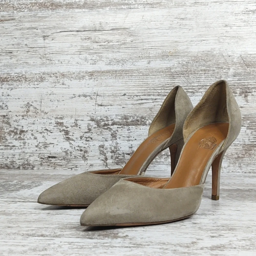 Vince Celeste Taupe Suede Leather D'orsay Pumps